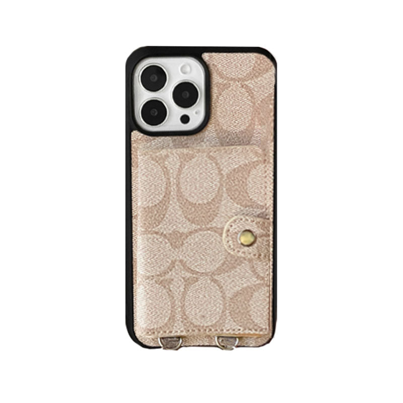Klasické pouzdro na iPhone s peněženkou a popruhem hnědé -SZK240402
