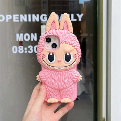Cute Cartoon Labubu Zimomo Silicon Case | Hnedo-ružové puzdro na iPhone