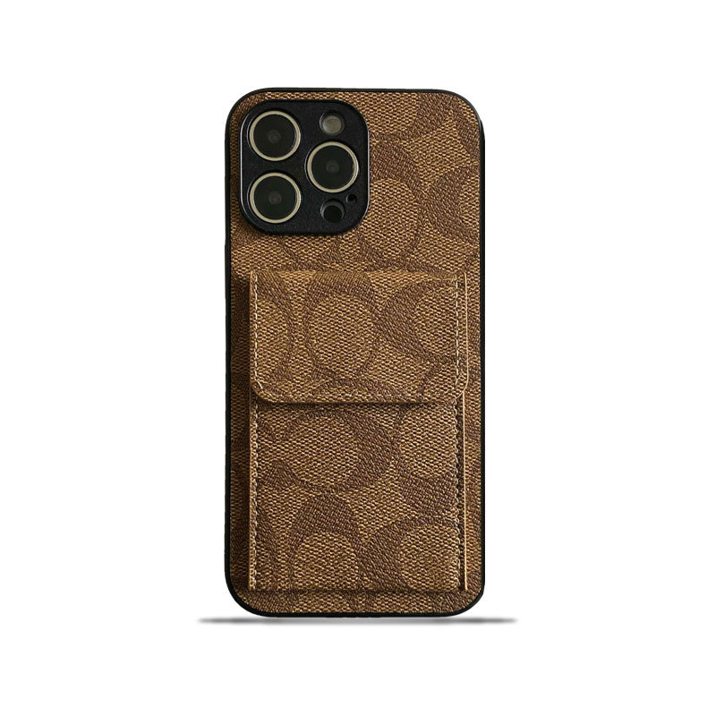 Klasické pouzdro na iPhone s peněženkou světle hnědé-HP240513