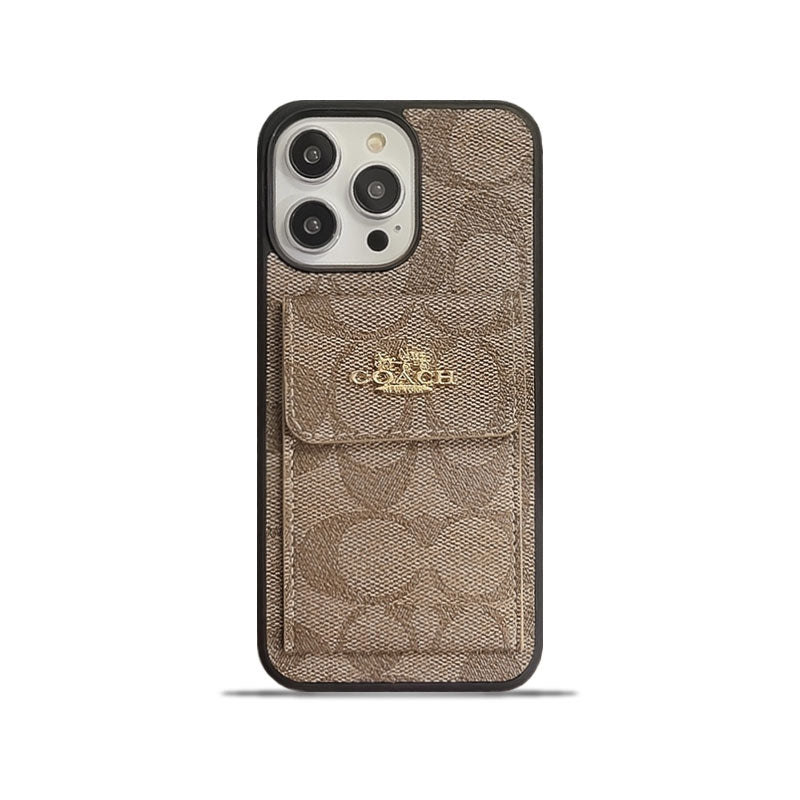 Klasszikus iPhone tok Kártyatartóval Pénztárca Világosbarna -SZK240425
