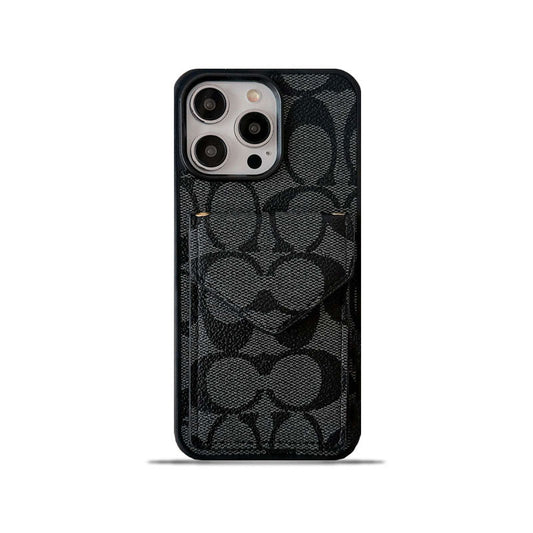 Klasické pouzdro na iPhone s držákem karty a popruhem světle černé -SJ240513