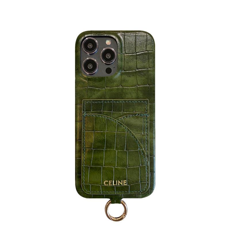 Etui Celine na iPhone'a z nadrukiem aligatora z miejscem na kartę i paskiem Brązowe -EYP241415