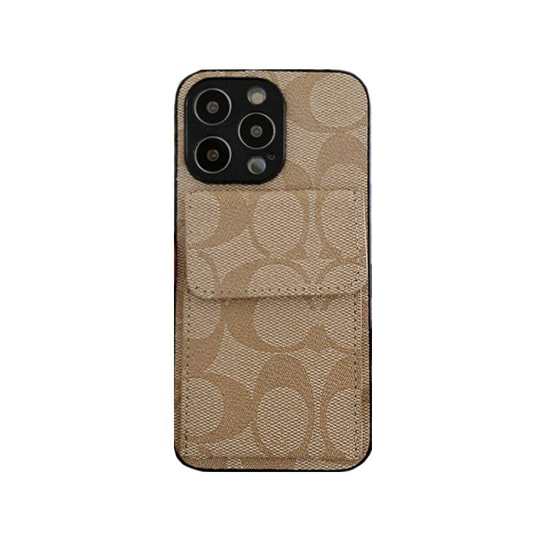 Klasické pouzdro na iPhone s peněženkou světle hnědé-HP240513