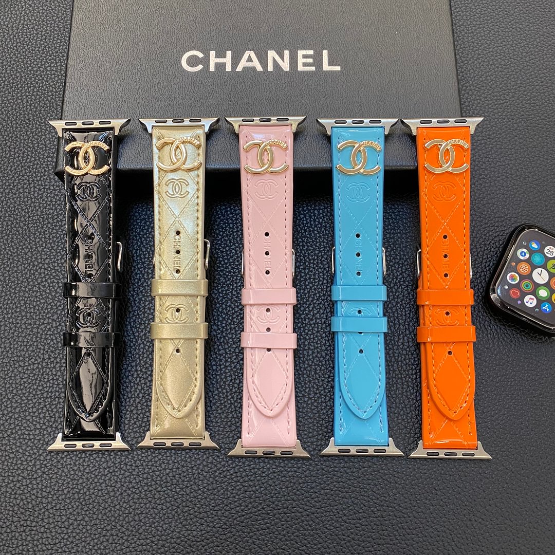 Glänsande läder Apple Watch Armband Lyxig metalllogotyp