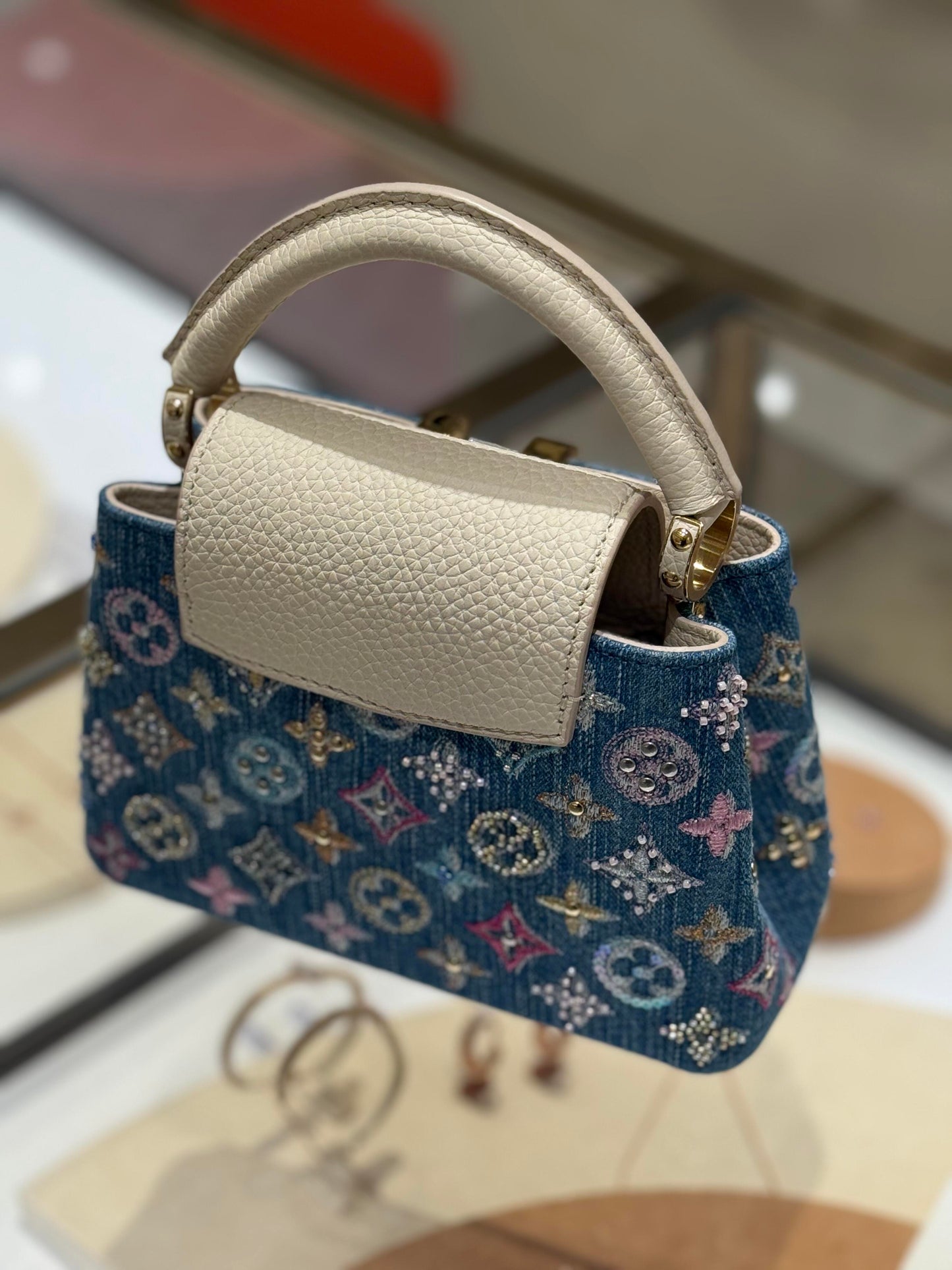 高級デニム装飾カプシーヌ ミニバッグ