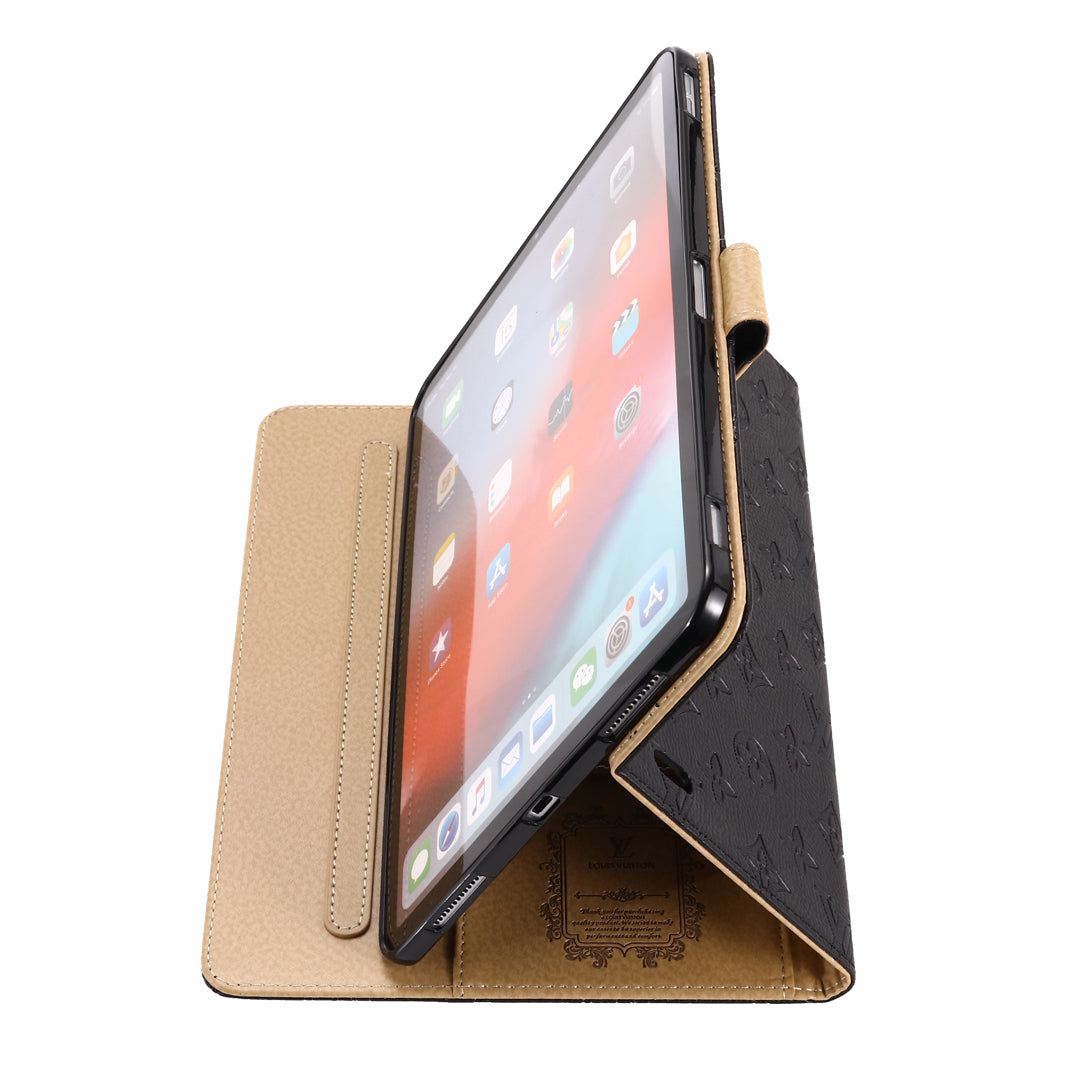 3D-preget lerret Monogramhylster Apple iPad Flip-deksel med stativfunksjon
