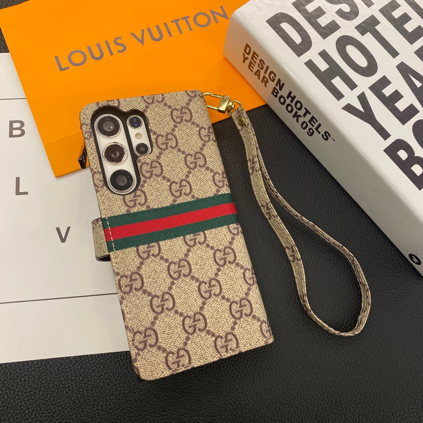 PORTEFEUILLE EN CUIR ET TOILE MONOGRAMME ETUI POUR TÉLÉPHONE MOBILE SAMSUNG