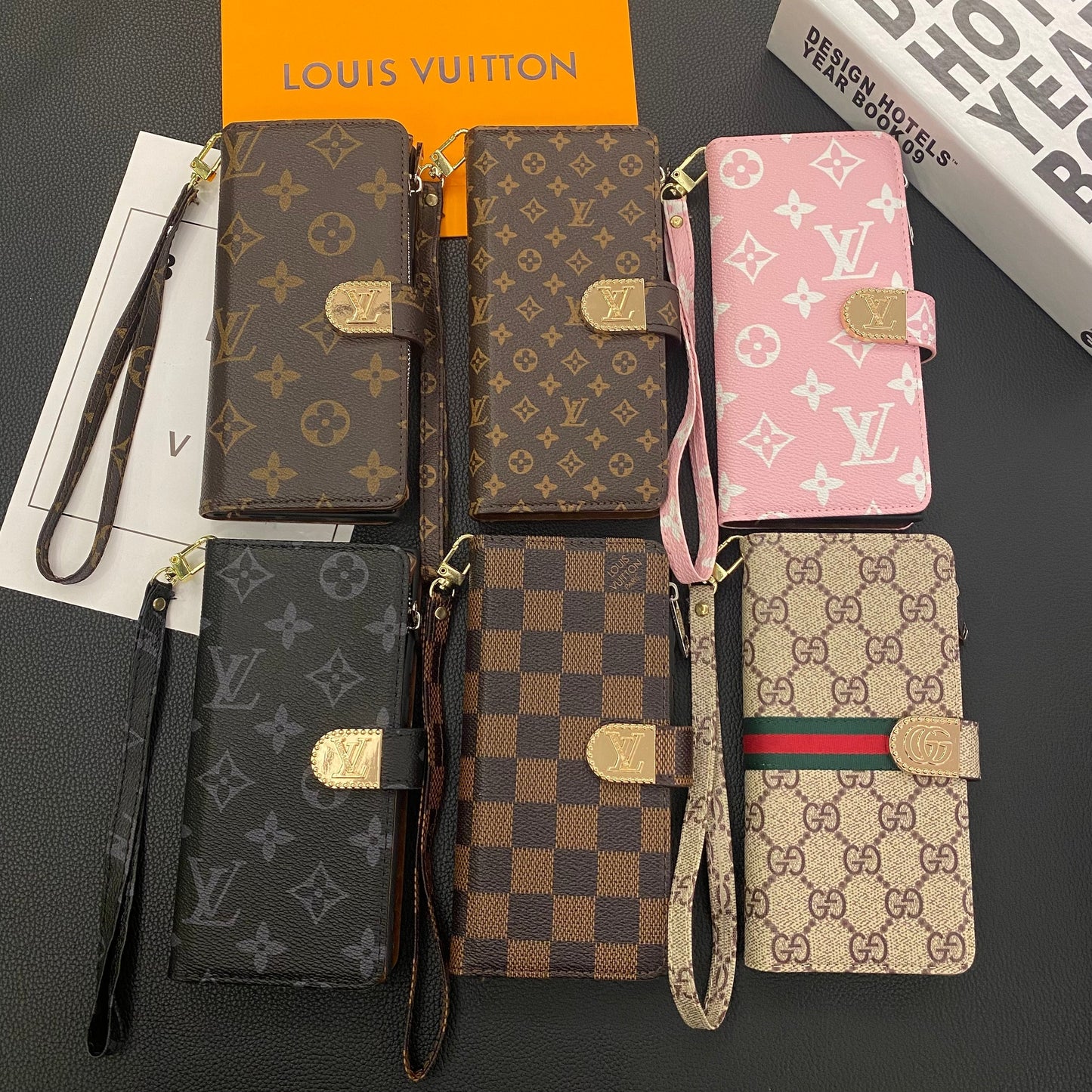 PORTEFEUILLE EN CUIR ET TOILE MONOGRAMME ETUI POUR TÉLÉPHONE MOBILE SAMSUNG