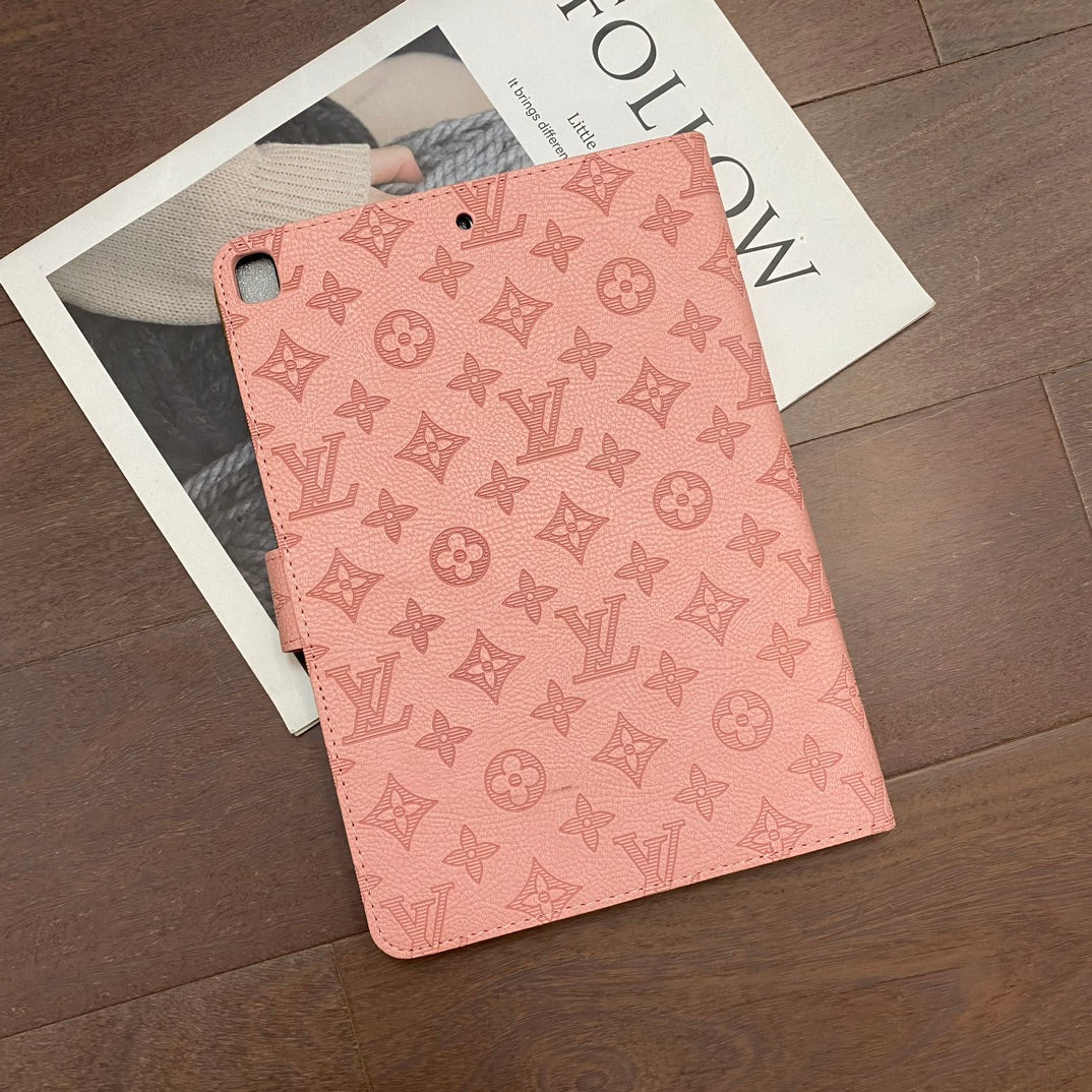 3D-preget lerret Monogramhylster Apple iPad Flip-deksel med stativfunksjon