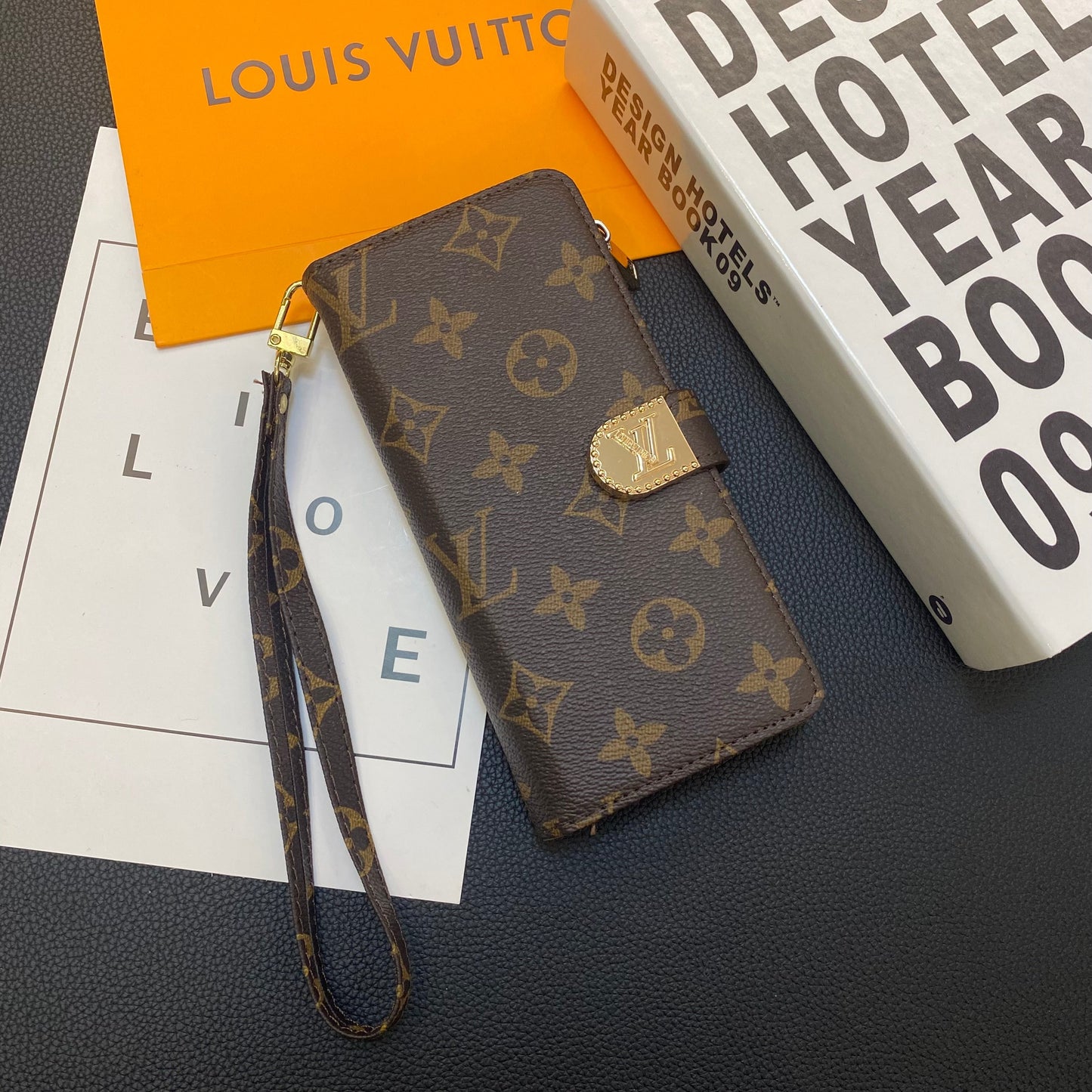 PORTEFEUILLE EN CUIR ET TOILE MONOGRAMME ETUI POUR TÉLÉPHONE MOBILE SAMSUNG