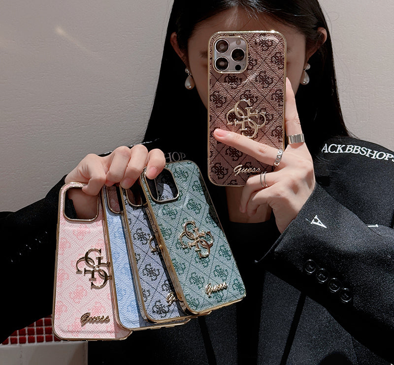 Gue ゴールドロゴ レザー iPhone ケース