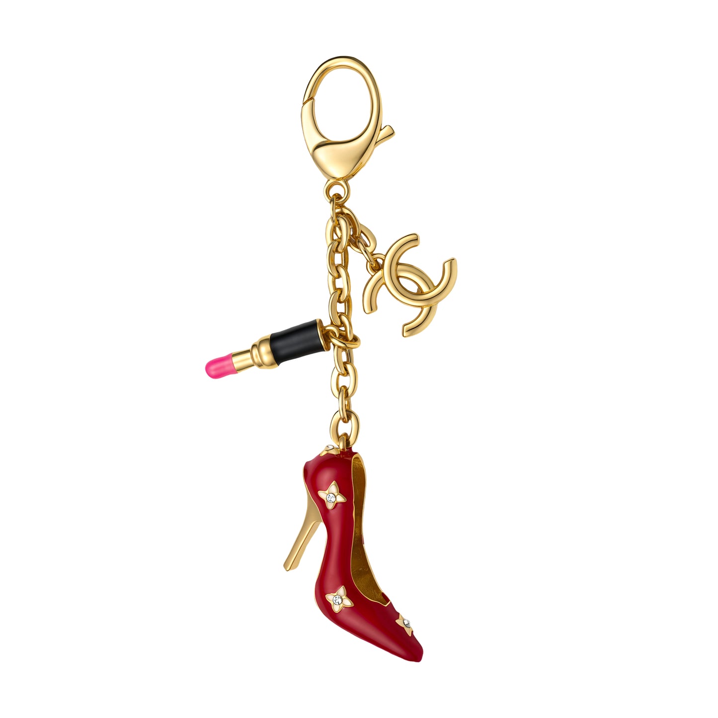 Glam High Heel & Lipstick Bag Charm Keychain