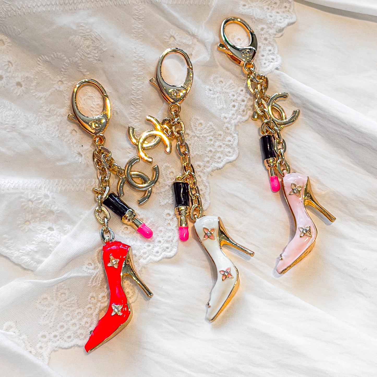 Glam High Heel & Lipstick Bag Charm Keychain