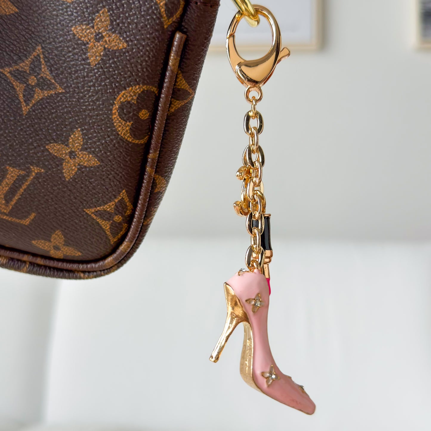 Glam High Heel & Lipstick Bag Charm Keychain