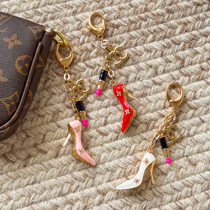 Glam High Heel & Lipstick Bag Charm Keychain