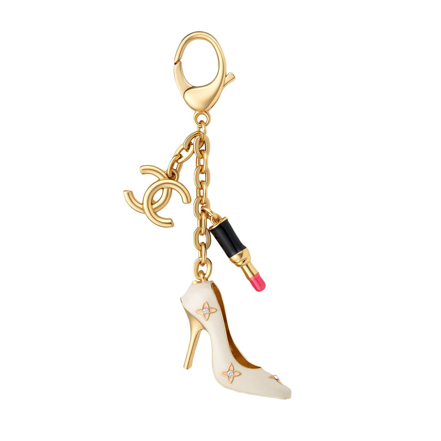 Glam High Heel & Lipstick Bag Charm Keychain