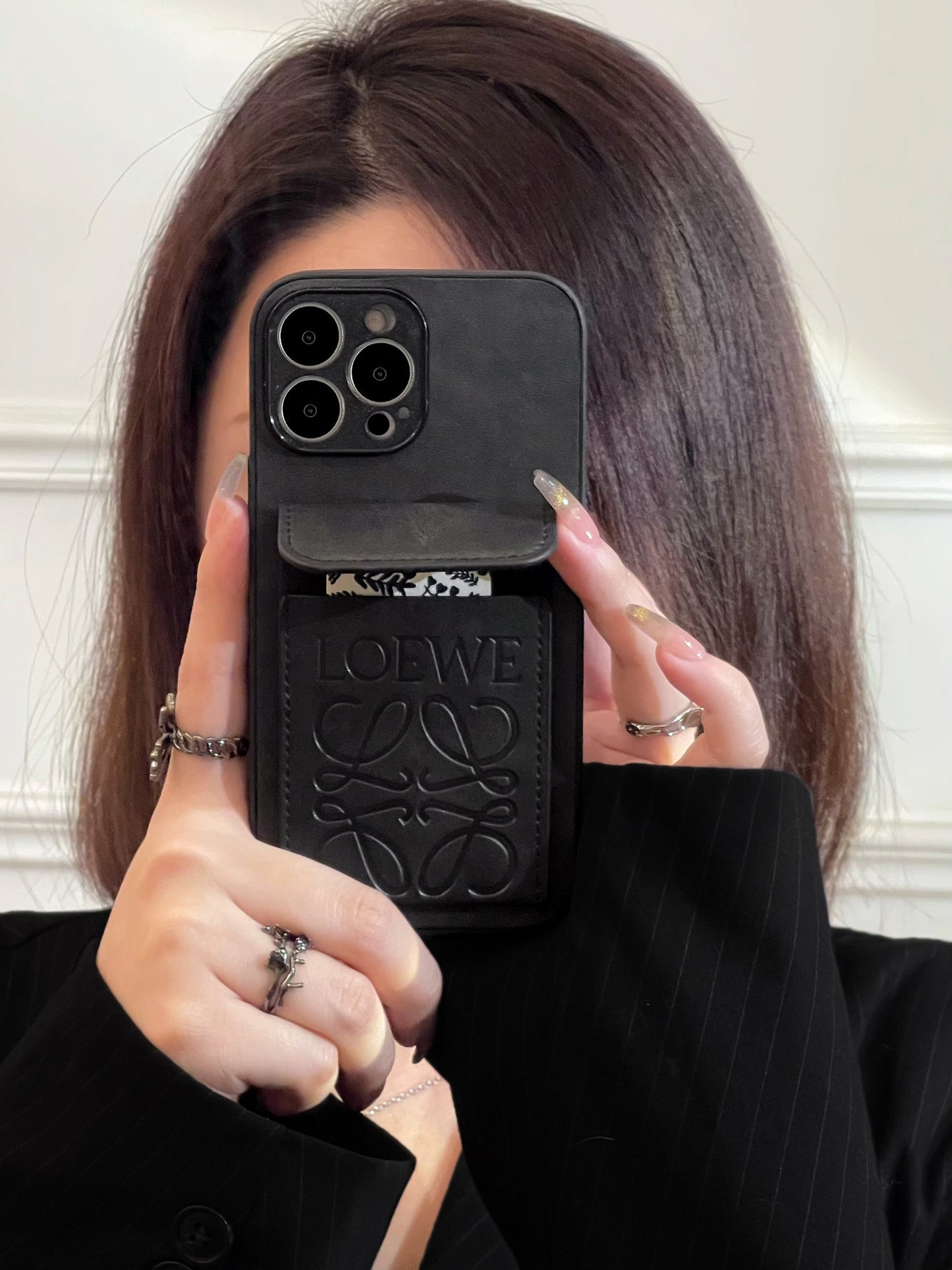 Custodia di lusso per iPhone con porta carte Nero-LZP241448