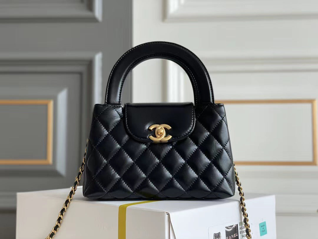 Mini borsa con catena trapuntata Noir con manico superiore 026