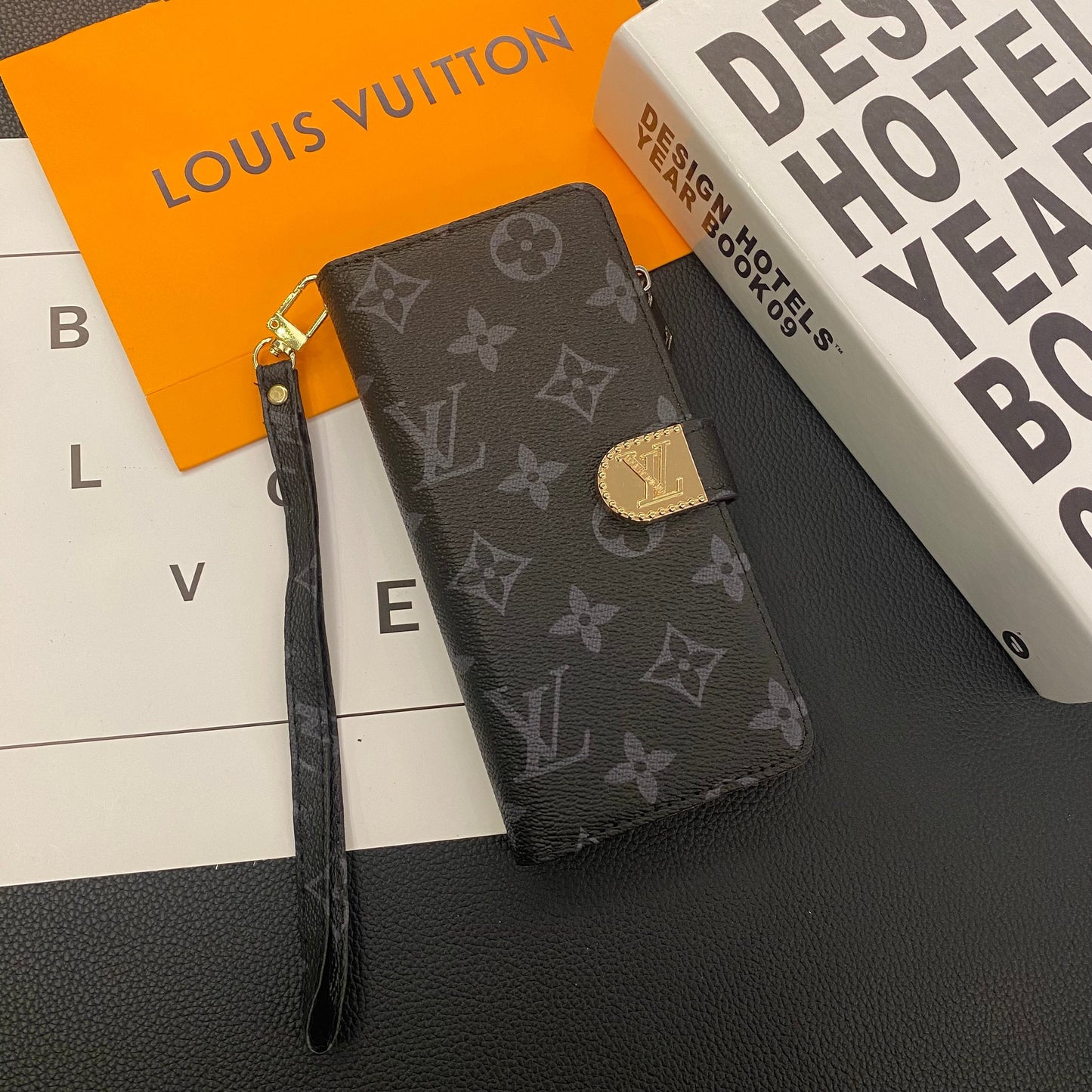PORTEFEUILLE EN CUIR ET TOILE MONOGRAMME ETUI POUR TÉLÉPHONE MOBILE SAMSUNG