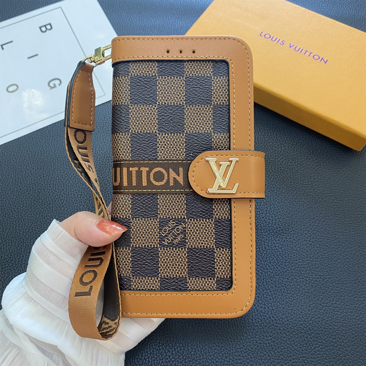 Prémiové originální kožené pouzdro na peněženku s monogramem na plátně Samsung Galaxy