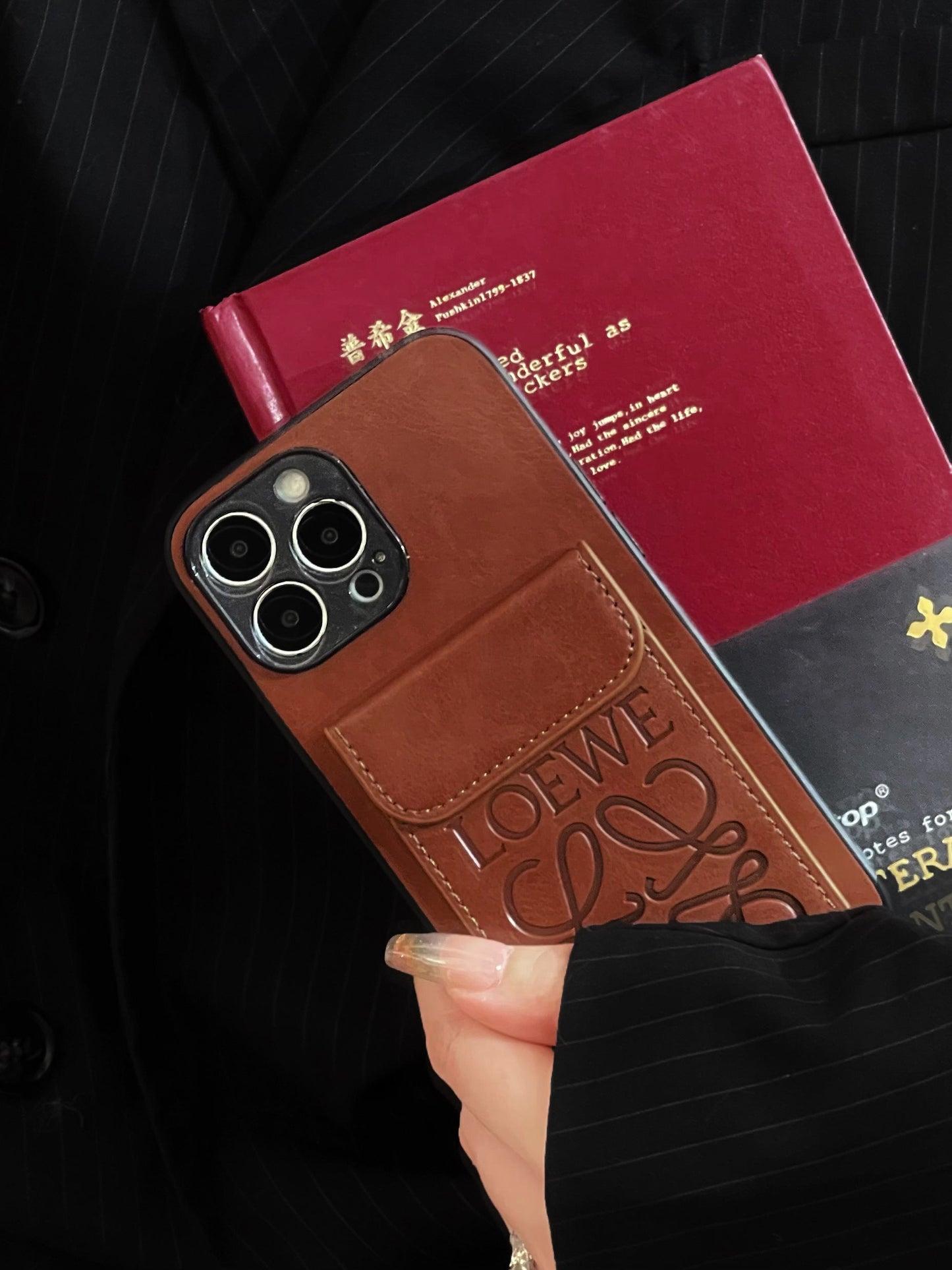 Custodia di lusso per iPhone con porta carte Marrone-LZP241448