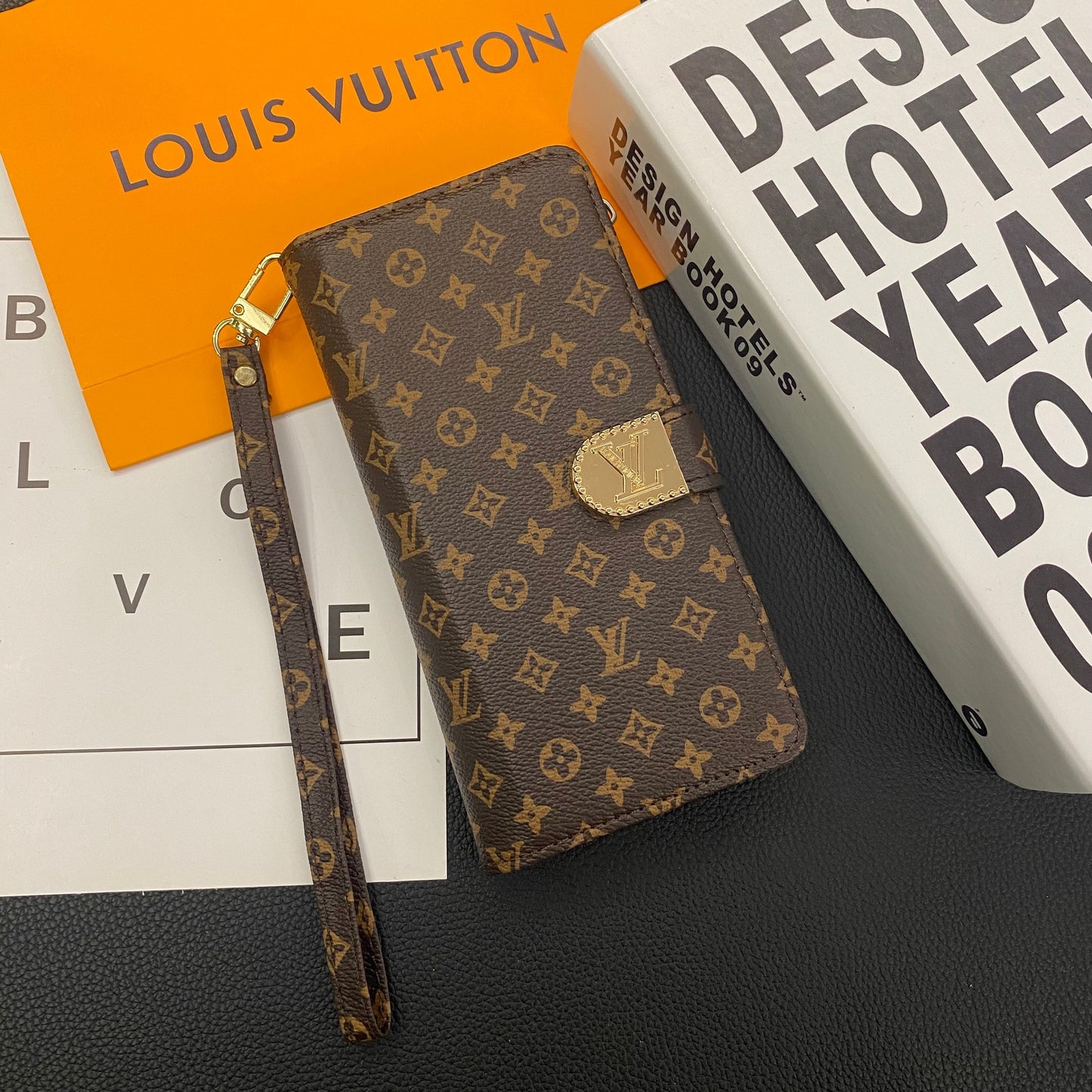 PORTEFEUILLE EN CUIR ET TOILE MONOGRAMME ETUI POUR TÉLÉPHONE MOBILE SAMSUNG