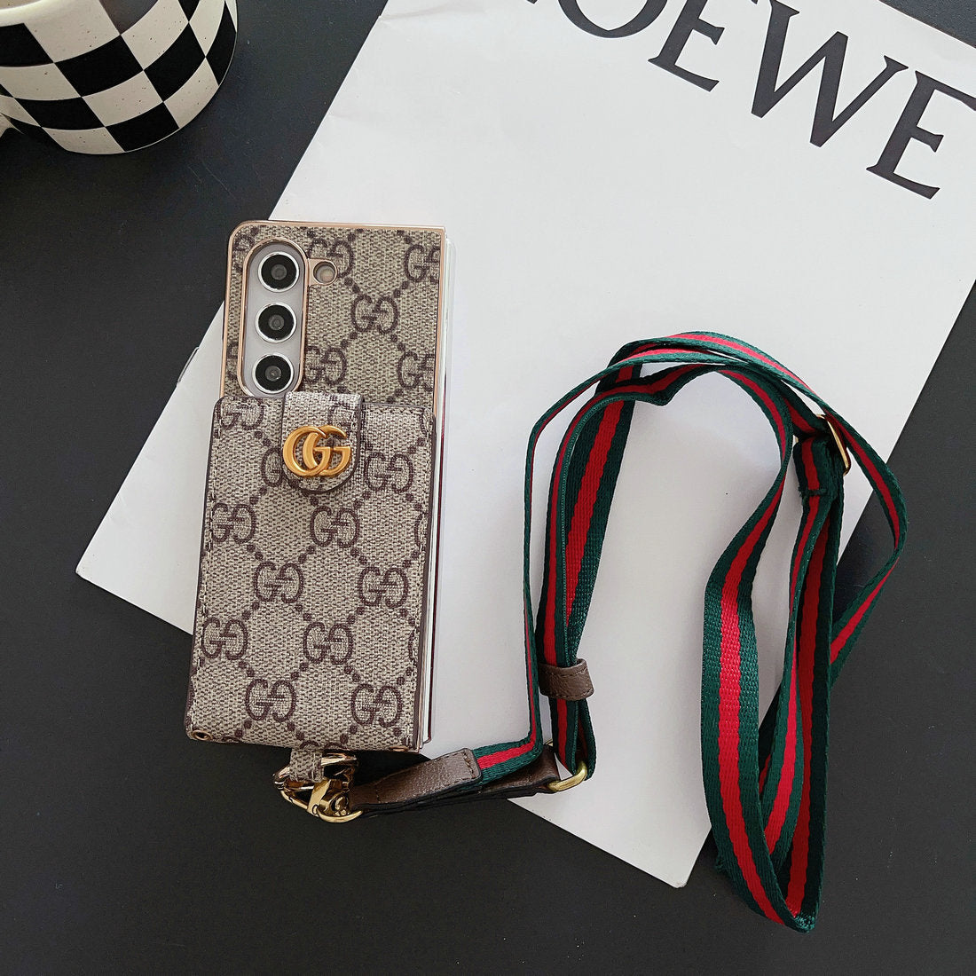 PORTA-CARTÃO DE MONOGRAMA DE ELECTROPLATAÇÃO DE LUXO CROSSBODY SAMSUNG Z FOLD CASE