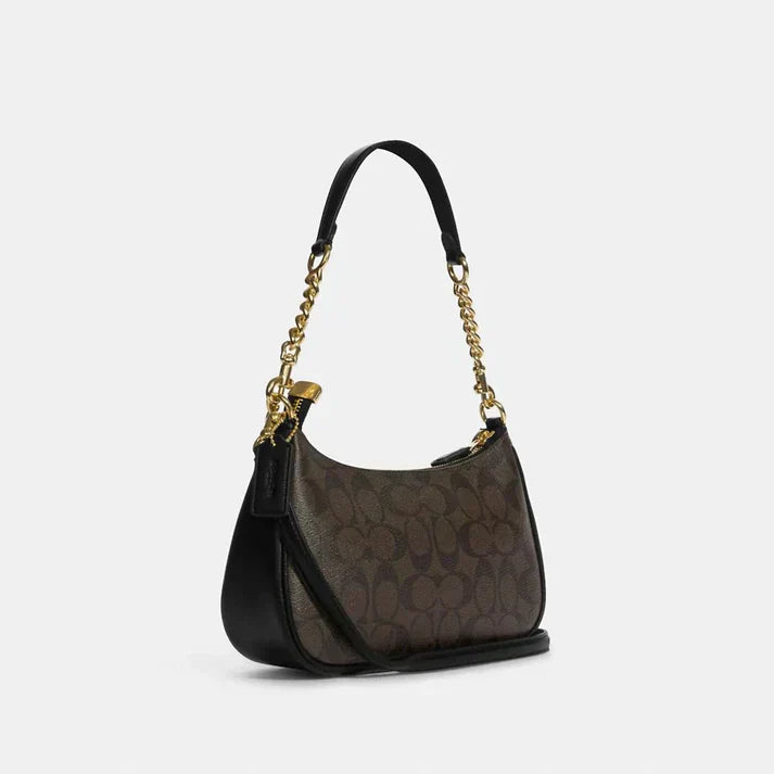 Bolsa de ombro Teri em lona exclusiva em marrom