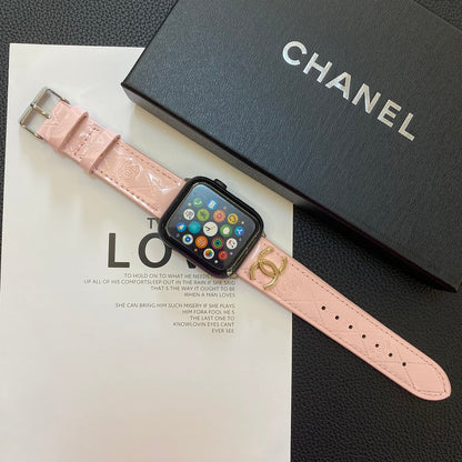 Lesklý kožený řemínek Apple Watch Luxusní kovové logo