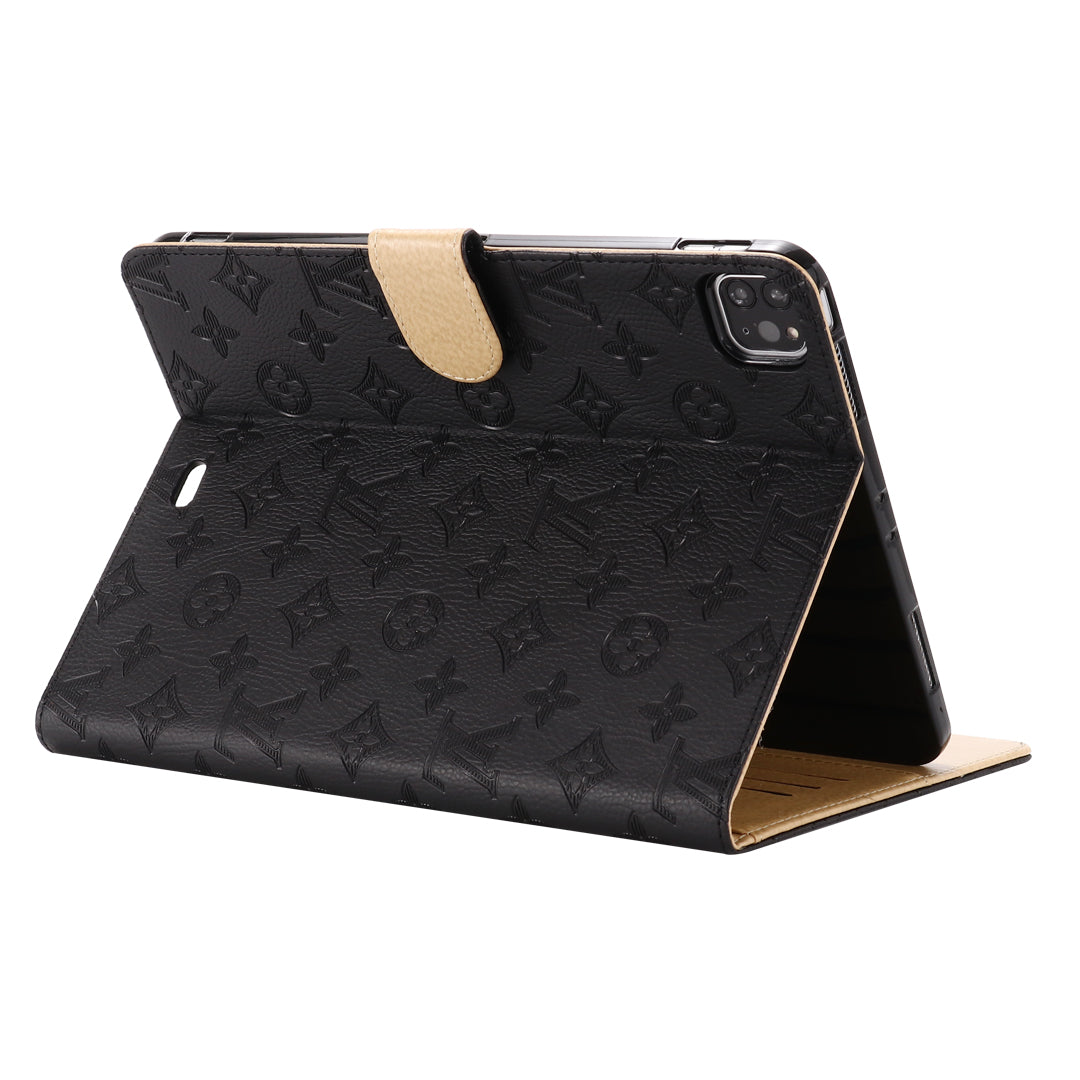 3D-preget lerret Monogramhylster Apple iPad Flip-deksel med stativfunksjon