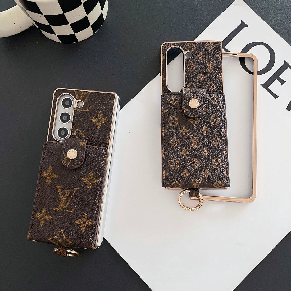 PORTA-CARTÃO DE MONOGRAMA DE ELECTROPLATAÇÃO DE LUXO CROSSBODY SAMSUNG Z FOLD CASE