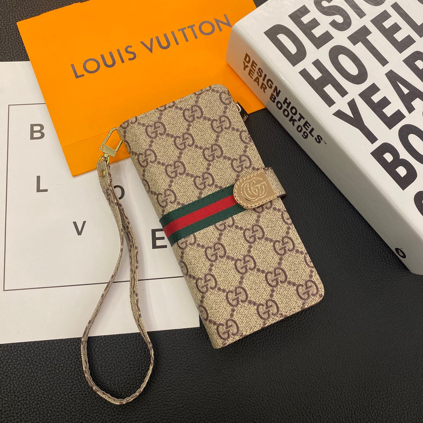PORTEFEUILLE EN CUIR ET TOILE MONOGRAMME ETUI POUR TÉLÉPHONE MOBILE SAMSUNG