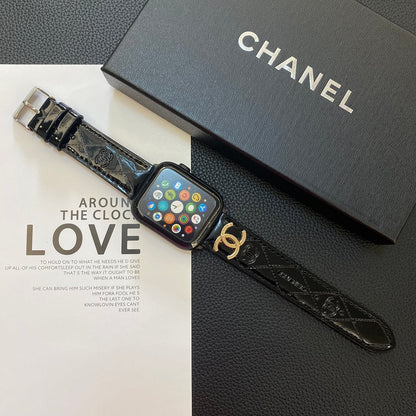 Lesklý kožený řemínek Apple Watch Luxusní kovové logo