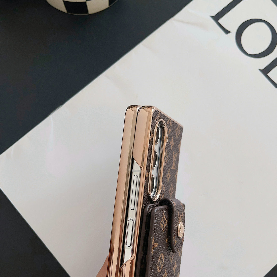 PORTA-CARTÃO DE MONOGRAMA DE ELECTROPLATAÇÃO DE LUXO CROSSBODY SAMSUNG Z FOLD CASE