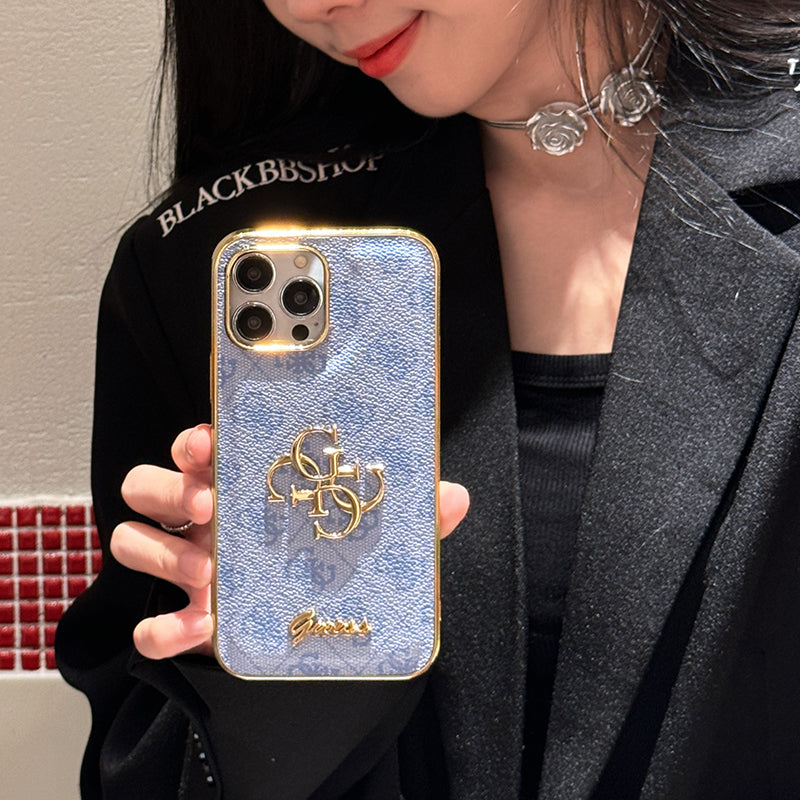 Gue ゴールドロゴ レザー iPhone ケース