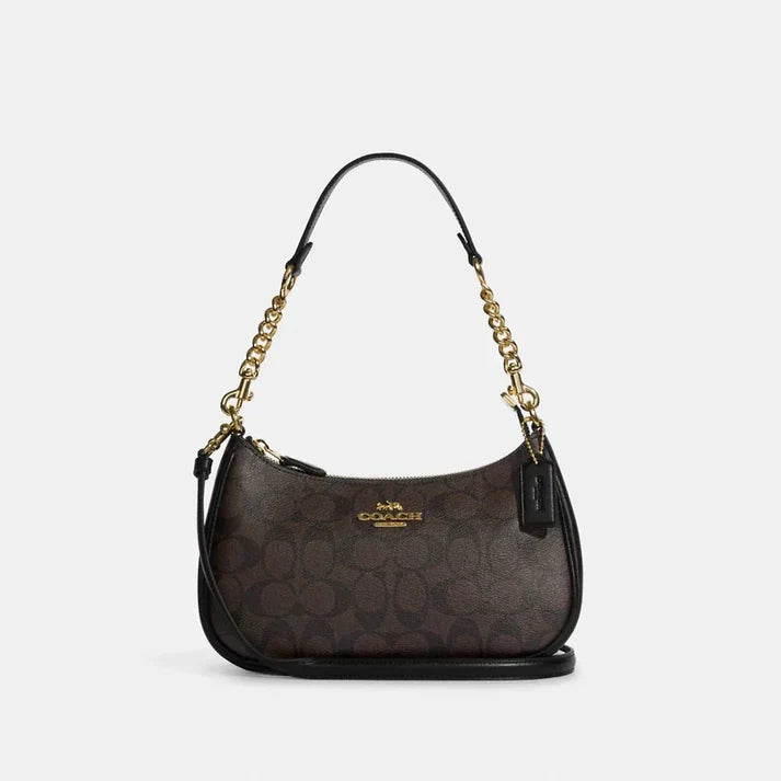Bolsa de ombro Teri em lona exclusiva em marrom