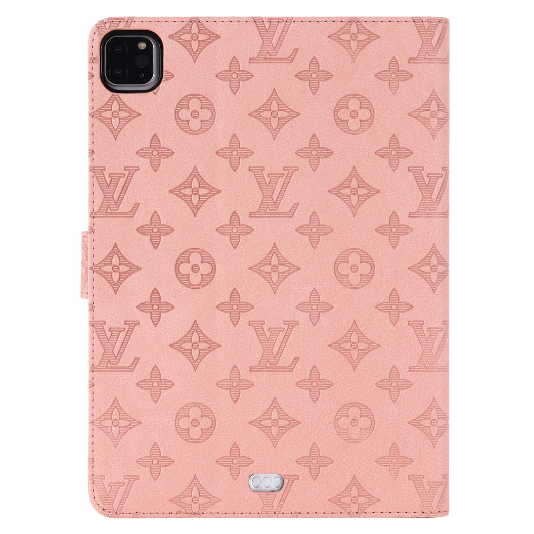 3D-preget lerret Monogramhylster Apple iPad Flip-deksel med stativfunksjon