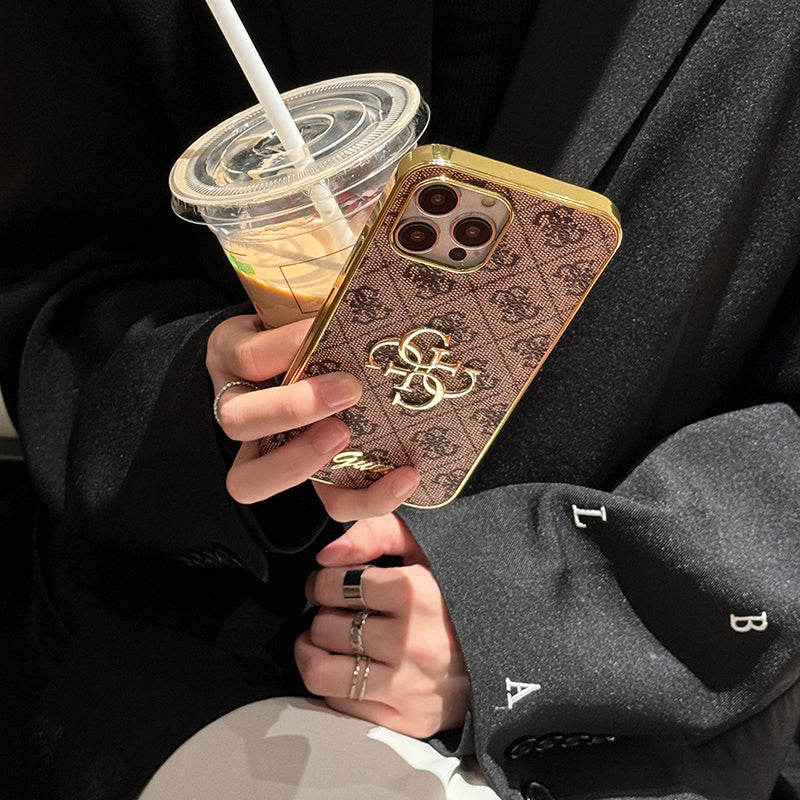 Gue ゴールドロゴ レザー iPhone ケース