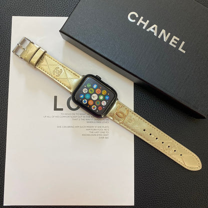 Lesklý kožený řemínek Apple Watch Luxusní kovové logo