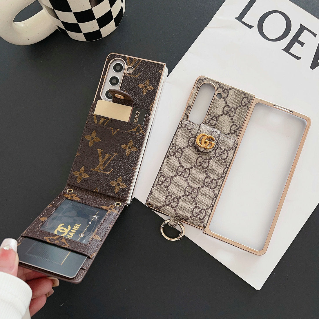 PORTA-CARTÃO DE MONOGRAMA DE ELECTROPLATAÇÃO DE LUXO CROSSBODY SAMSUNG Z FOLD CASE