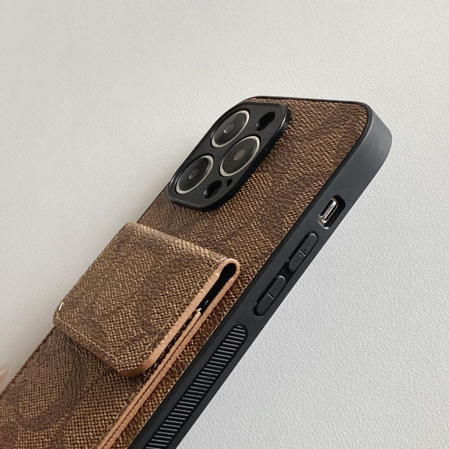 Klasické pouzdro na iPhone s peněženkou světle hnědé-HP240513