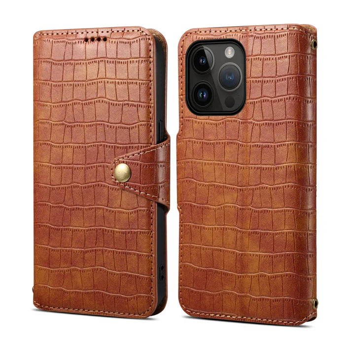 Alligator Print iPhone Case With Wallet And Strap
