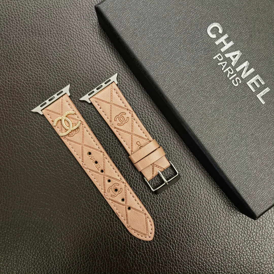 高級ゴールド モノグラム 3D エンボス レザー Apple Watch ストラップ
