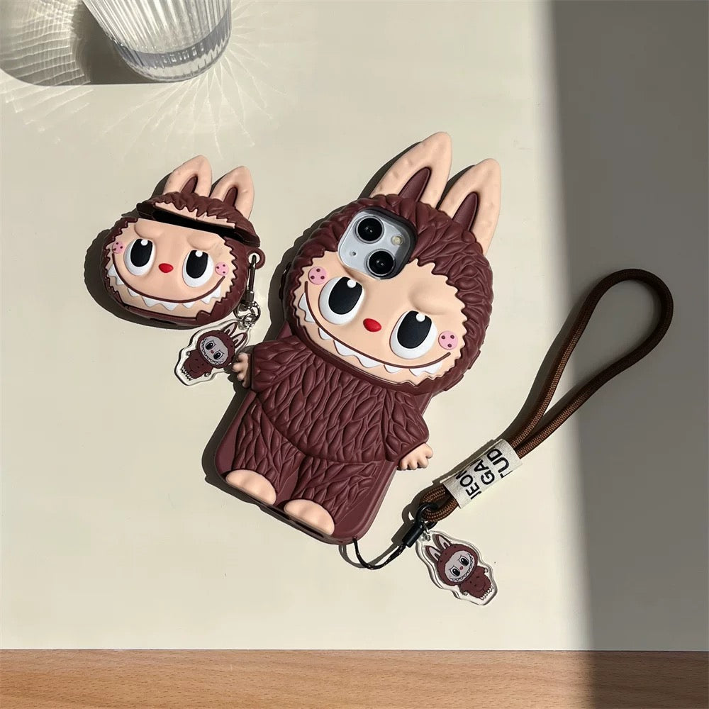 Aranyos rajzfilm Labubu Zimomo szilikon tok | Barna rózsaszín - iPhone tok