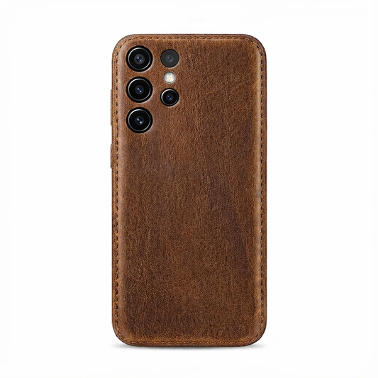 Ručně vyráběné kožené pouzdro Samsung z vyčiněné zeleniny – Vintage Patina Edition