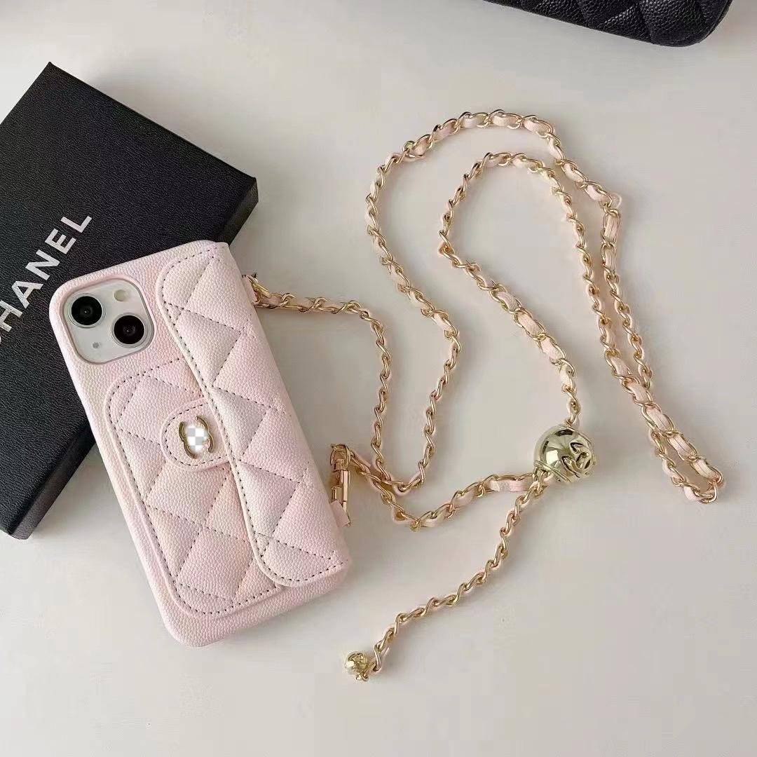 Capa carteira de luxo para iPhone com corrente manual/crossbody