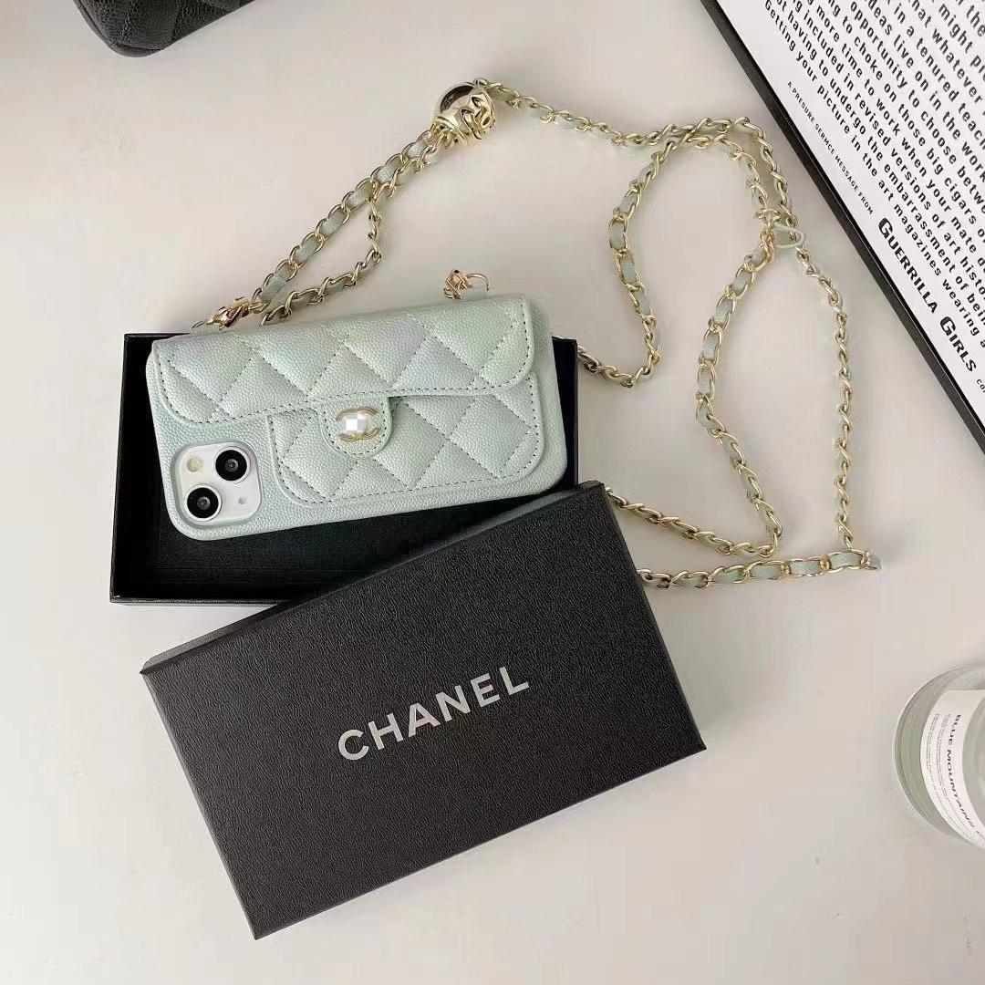 Capa carteira de luxo para iPhone com corrente manual/crossbody