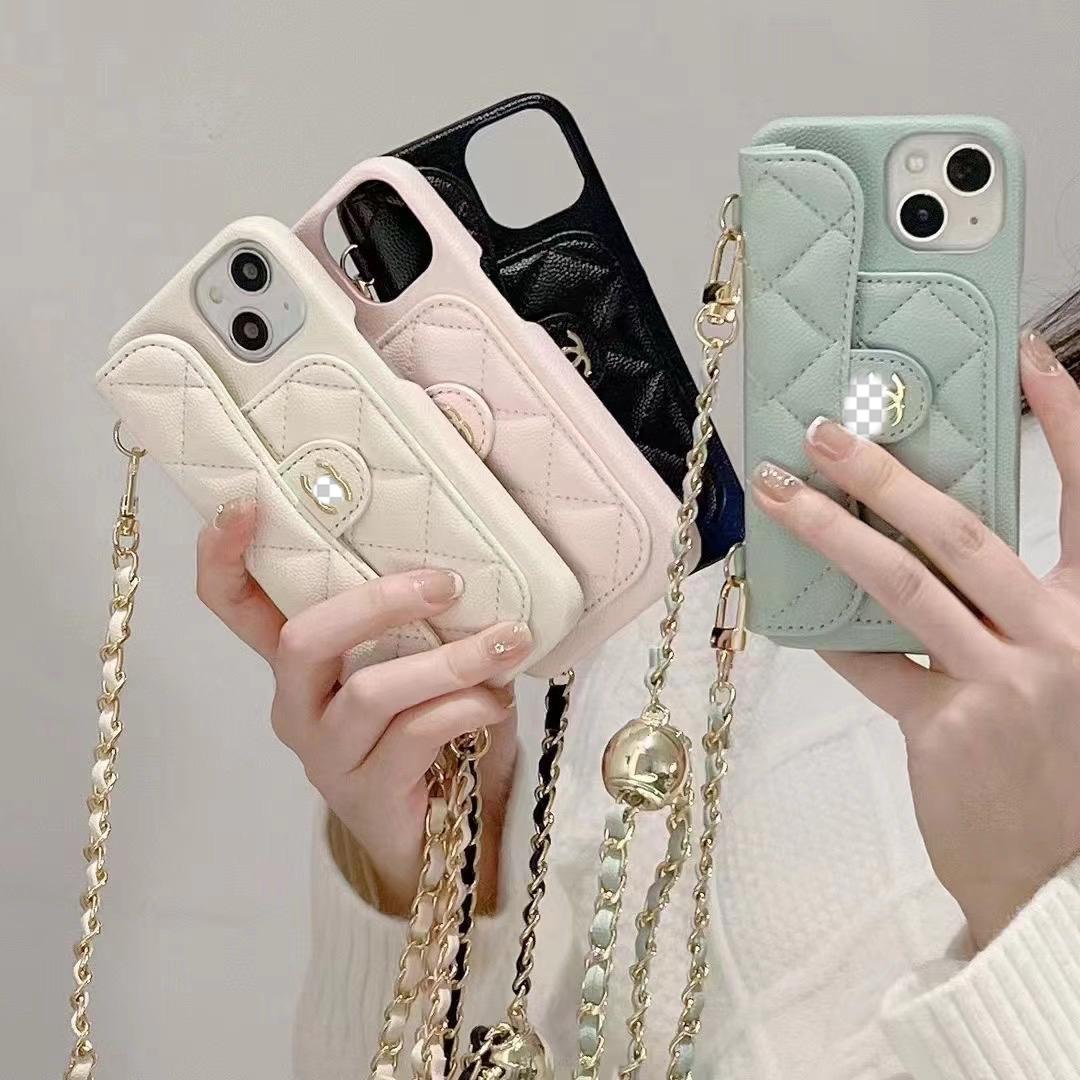 Capa carteira de luxo para iPhone com corrente manual/crossbody