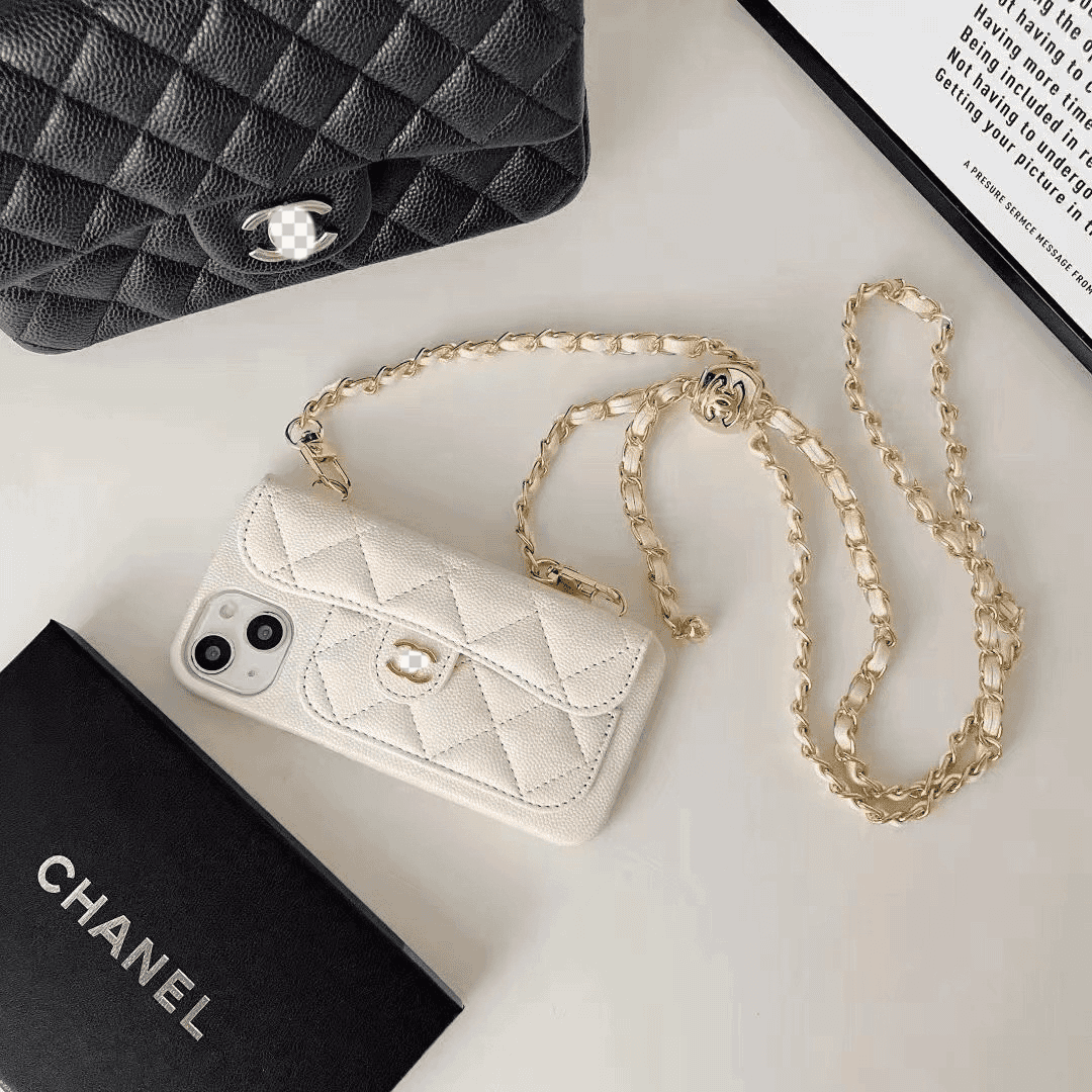 Capa carteira de luxo para iPhone com corrente manual/crossbody