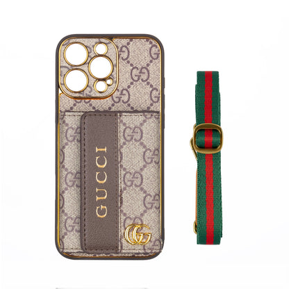 Luxury Advanced Leather iPhone Case with Card Holder & Strap